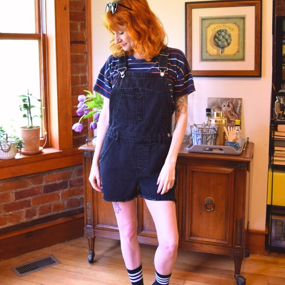 Topshop Denim - TopShop Black Jean Short Overalls